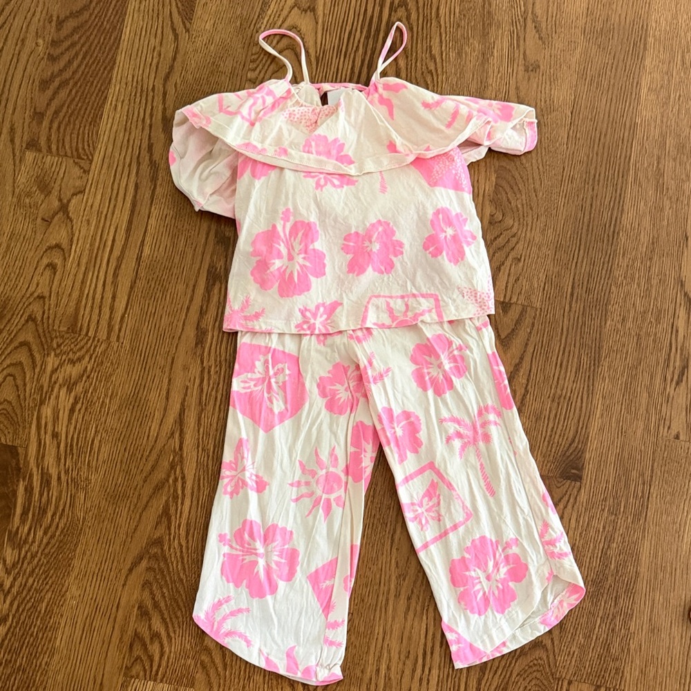 Zara White and Pink Floral Two-Piece Set